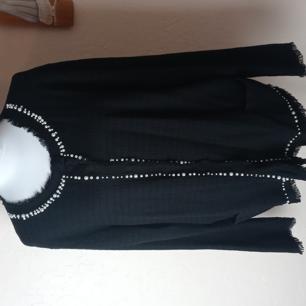 Elena Miro Black Sweater Cardigan with Pearl Trim - Picture 2 of 11